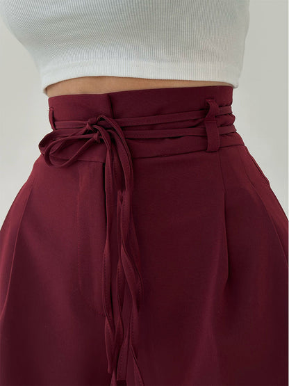 Lina | Elegante Ruime Broek met Hoge Taille en Riemdetail