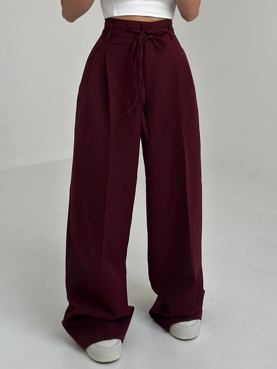 Lina | Elegante Ruime Broek met Hoge Taille en Riemdetail