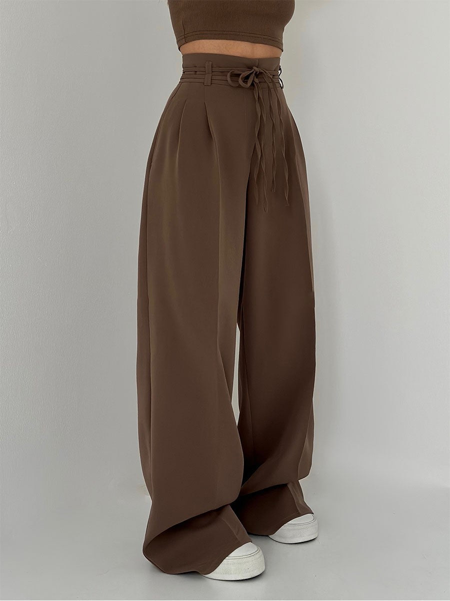 Lina | Elegante Ruime Broek met Hoge Taille en Riemdetail