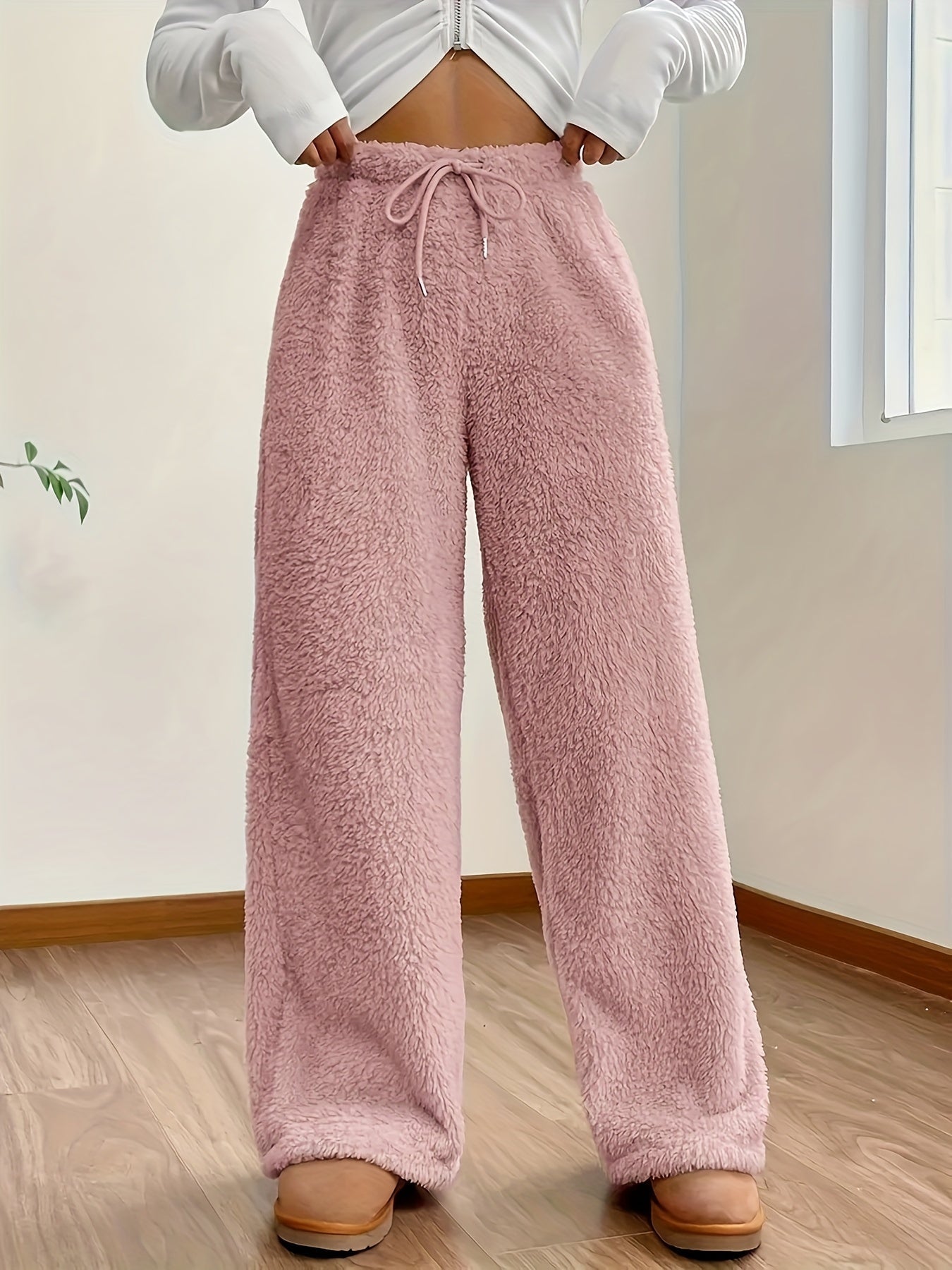 Emma | Stijlvolle fuzzy sherpa straight leg dames broek